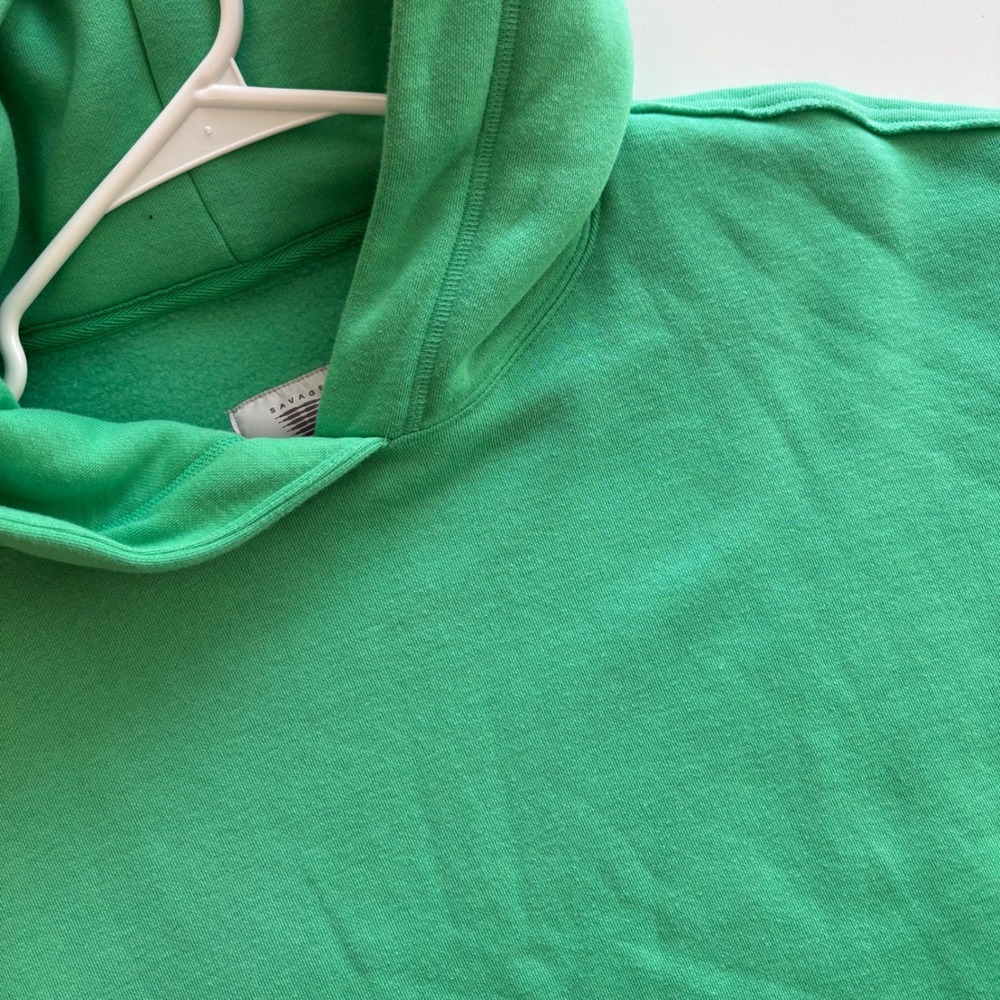 Savage X Fenty Hoodie Womens 12/14 Crop Top‎ Green Pullover Sweatshirt Casual